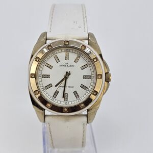 Anne Klein Women's Watch 36MM White Dial White Leather Bands New Battery
